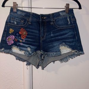 Embroidered jean shorts